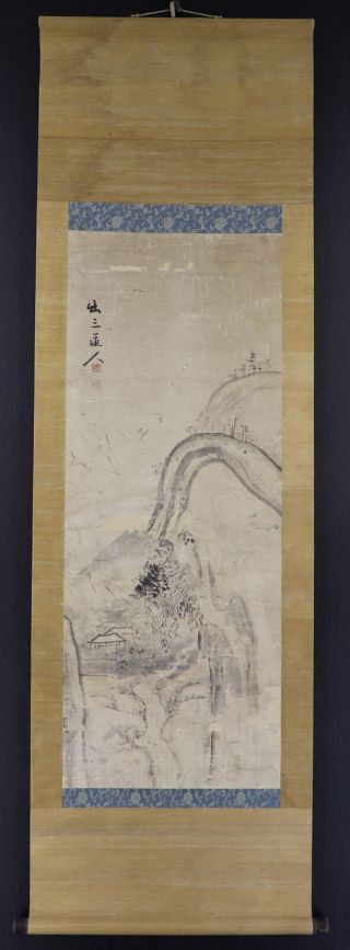 JAPANESE HANGING SCROLL ART Painting Sansui Landscape Asian antique E7811 2