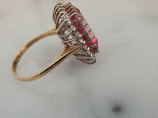 A FABULOUS 9 CT GOLD STEP CUT 10.  00 CARAT PINK GEMSTONE AND DIAMOND RING 2