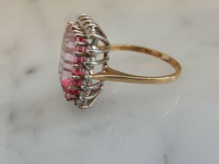 A FABULOUS 9 CT GOLD STEP CUT 10.  00 CARAT PINK GEMSTONE AND DIAMOND RING 5
