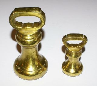 2 Antique British Solid Brass Bell Shaped Weights One 4 Pound And One 1 Pound