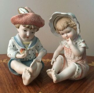 Vintage Porcelain Bisque Piano Babies Doll Boy & Girl Child Figurines