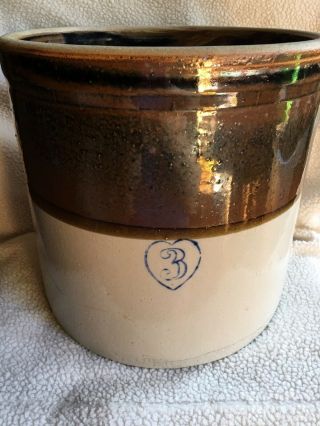 Vintage Number 3 Heart Stoneware Crock