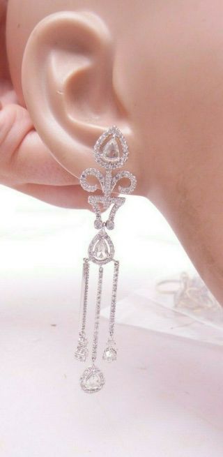 18ct gold 5ct diamond earrings,  large art deco design drop dangly earrings 4