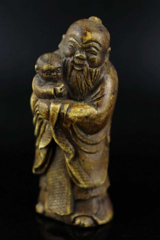 Collect Antique Alabaster Carve Old Man Cradled The Child Unique Delicate Statue