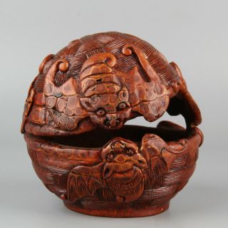 Chinese Exquisite Hand - Carved Bat Carving Bamboo Statue