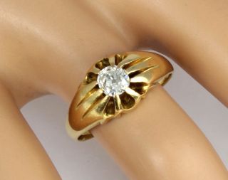 Antique Victorian 18ct Gold Ring With Solitaire Diamond 0.  55 Carat