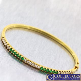 Vintage Estate 18k Yellow Gold 2mm Think.  65ctw Diamond Emerald Bracelet G8
