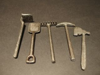 4 " Antique Vintage Style Cast Iron Set Of Miniature Garden Tools