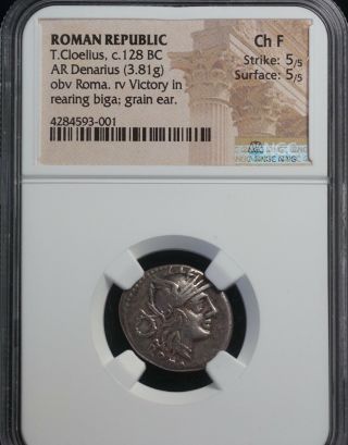 Roman Republic Ngc Ch F T Cloelius Ar Denarius Ancient Coin