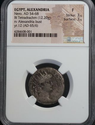 Egypt Alexandria Ngc F Nero Bi Tetradrachm Ancient Coin