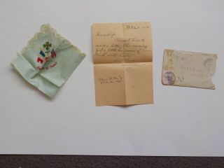 Wwi Letter 1918 Handkerchief French American Flags Patriotic France Vtg War Ww1
