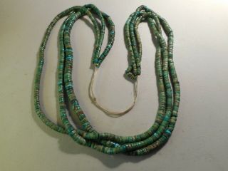 Old Santo Domingo Long 3 Strand Natural Cerrillos Turquoise Heishe Necklace