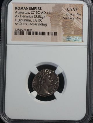 Roman Empire Ngc Ch Vf Augustus Ar Denarius Ancient Coin