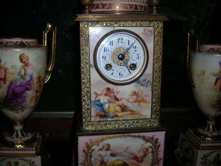 EXQUISITE ANTIQUE SIGNED 19TH C HAND PAINTED 3 PIECE ROYAL VIENNA CLOCK 3