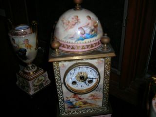 EXQUISITE ANTIQUE SIGNED 19TH C HAND PAINTED 3 PIECE ROYAL VIENNA CLOCK 5