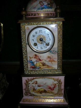 EXQUISITE ANTIQUE SIGNED 19TH C HAND PAINTED 3 PIECE ROYAL VIENNA CLOCK 6