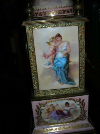 EXQUISITE ANTIQUE SIGNED 19TH C HAND PAINTED 3 PIECE ROYAL VIENNA CLOCK 8