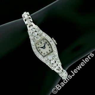 Antique Art Deco Platinum 2.  06ctw Diamond Ladies Hamilton Bracelet Wrist Watch