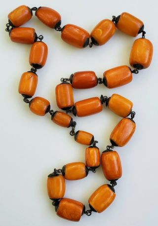 Large Antique Natural Baltic Butterscotch Eggyolk Amber Bead Necklace - 91.  5gm