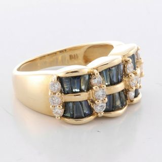 Vintage Estate 14k Solid Yellow Gold Diamond & Baguette Sapphire Ring Size 7 3