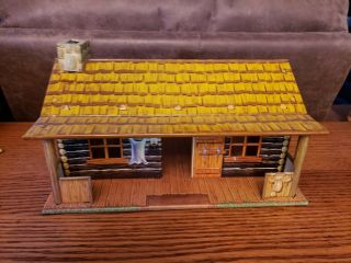 Marx Vintage 60s Western Bar M Toy Log Cabin Ranch Bunk House Cowboy Tin