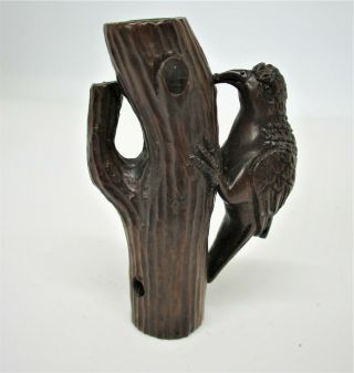 Japanese Netsuke Wood pecker On Tree Trunk 2