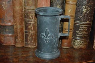 Antique French Pewter Small Measure Cup Fleur De Lis Kitchen Decor