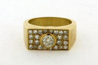 Art Deco 18k Yellow Gold Old Mine Cut.  40 Center 25 Diamonds Ring