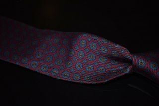 Nwt Calabrese Italy Ancient Madder Berry Twill Blue Medallion Silk Tie Nr A1p