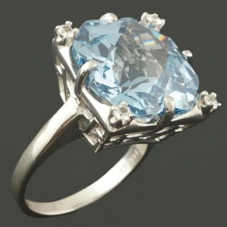 Solid 14k White Gold,  18 Ct.  Blue Spinel & Diamond Estate Cocktail Ring,  8.  5g