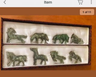 8 Pc 3.  5 " Jade Horses Stallions Statues Gift Set Orig.  Box