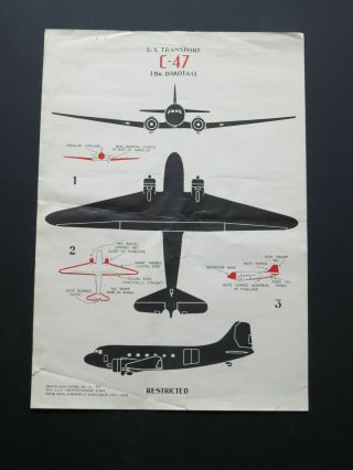 1942 14 " X 20 " Aaf Aircraft Identification Poster - C - 47 & Dakota