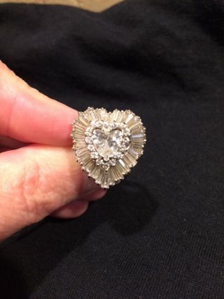 Vintage Diamond Ring,  1.  89c Heart Shaped,  18k White Gold,  & Surrounding 44 Diam.