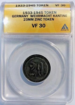 (nd) Wwii Wehrmacht Kantine Field 20 Pfennig Token - Anacs