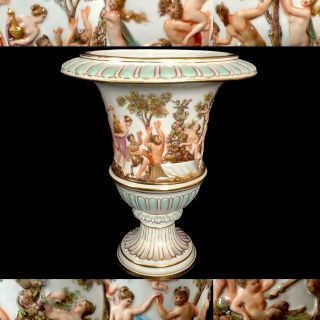 Rare Rare Huge Antique Meissen Porcelain Capodimonte Style Krater Vase Rare