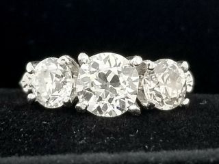 2.  47ct Vintage Platinum Three Stone Engagement Ring Old Mine Cut Diamond