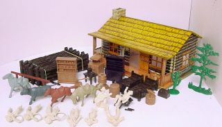 1950s Marx Western Ranch Play Set W Figures & Parts W Dark Bar - M - Ranch Building