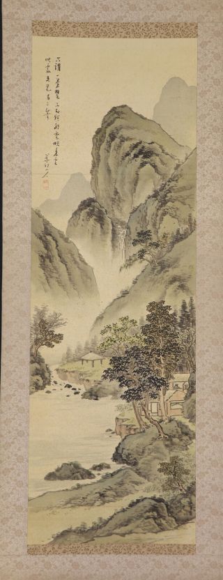Japanese Hanging Scroll Art Painting Sansui Landscape Asian Antique E7803