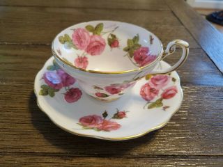 VINTAGE 1950 FOLEY ' CENTURY ROSE ' BONE CHINA TEA CUP & SAUCER SIGNED PAUL GRANET 2