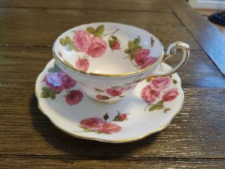 VINTAGE 1950 FOLEY ' CENTURY ROSE ' BONE CHINA TEA CUP & SAUCER SIGNED PAUL GRANET 3