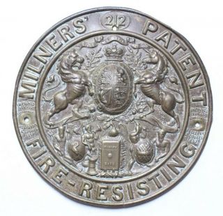 Antique Milner’s 212 Patent Fire - Resisting Safe Plate Brass Plaque