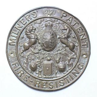 Antique Milner’s 212 Patent Fire - Resisting Safe Plate Brass Plaque 3