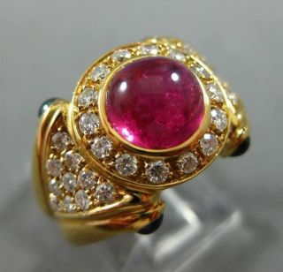 Wide 2.  20ct Diamond & Aaa Cabochon Ruby & Sapphire 18kt Yellow Gold 3d Halo Ring
