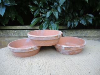 3 Old Vintage Terracotta Plant Pot Saucers Shallow Pots 6 " Diameter (300o)