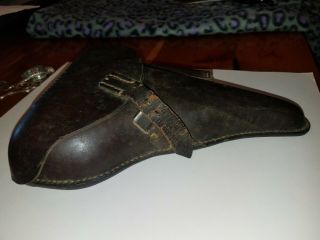 Vintage Dark Brown German Holster With Markings 2