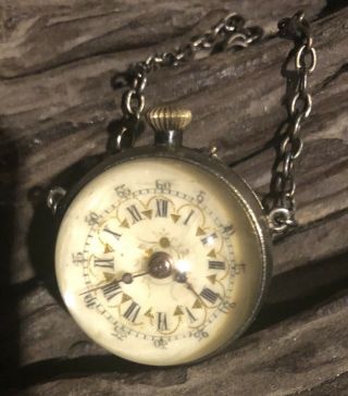 Antique Old Swiss Skeleton Glass Ball Sphere Pocket Watch 2