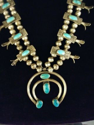 Vintage Squash Blossom Necklace With Turquoise Cabochons