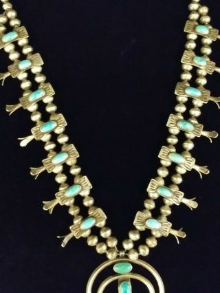 Vintage Squash Blossom Necklace with Turquoise Cabochons 2