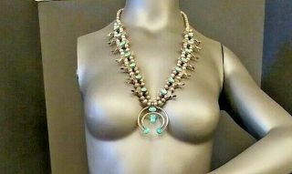 Vintage Squash Blossom Necklace with Turquoise Cabochons 3