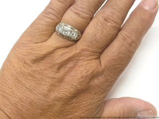 2ctw Old Cut Diamond 14k White Gold Filigree Ring Antique 3 Stone 1930s Stunner 11